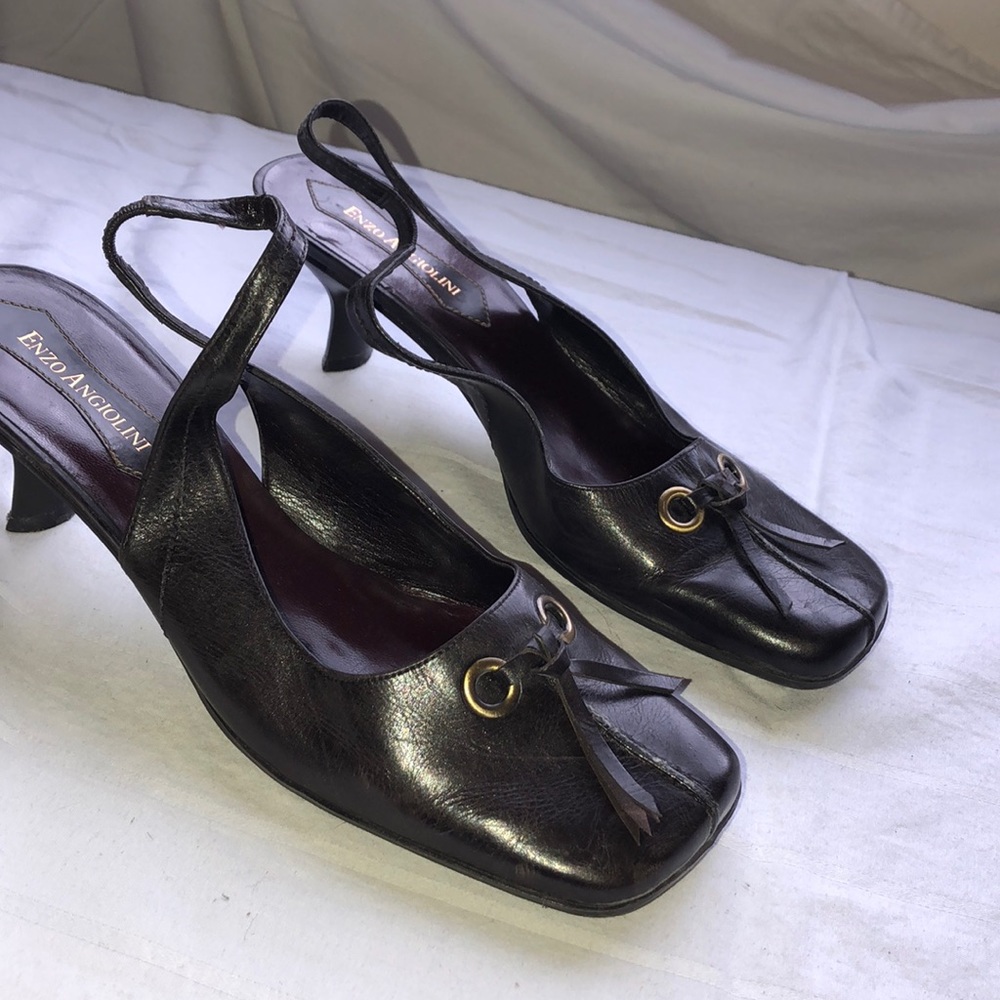 Enzo Angiolini dark brown sling back pumps